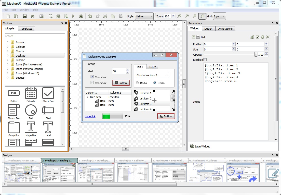 MockupUI - Object parameters